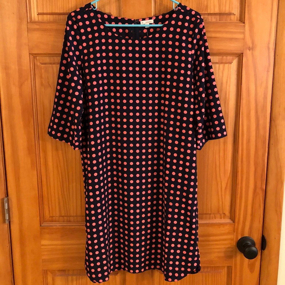 Gap navy shift dress with pink polka dots